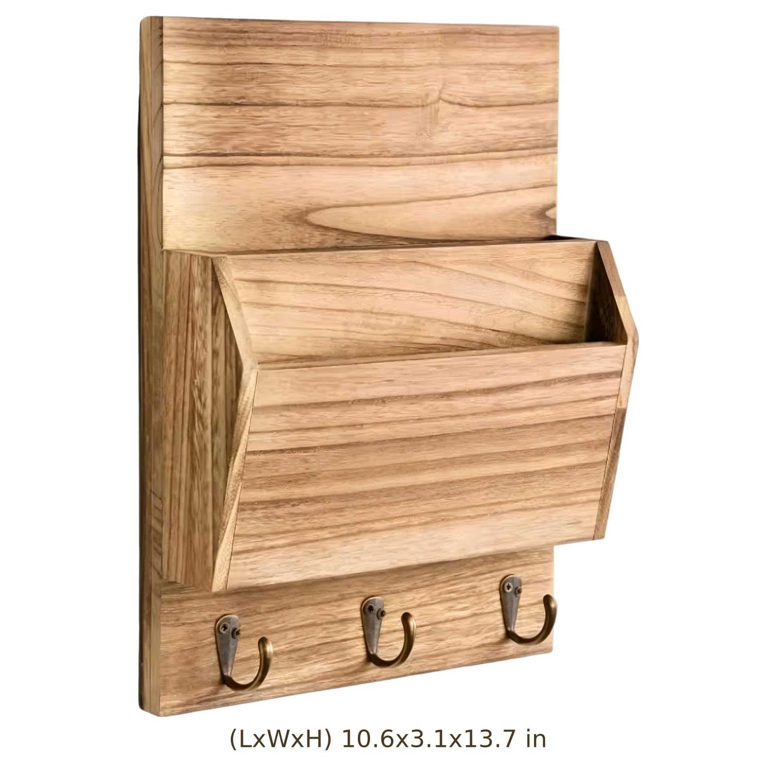 Organiseur mural pour courrier et porte-clés, support en bois rustique avec 3 crochets, rangement vertical décoratif avec fente à lettres pour entrée, cuisine, bureau, couleur bois