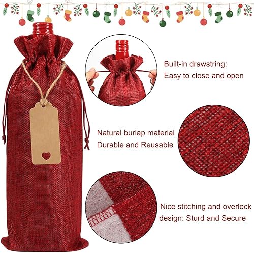 Miniatura 3 de Shintop 12 bolsas de vino de arpillera, bolsas de regalo de vino de Navidad, bolsas reutilizables para botellas de vino con cordón para Navidad,