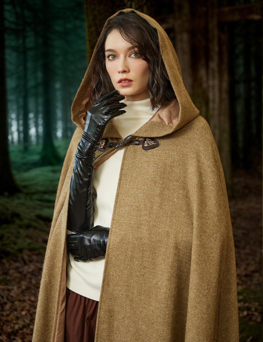 BEAUTELICATE Mittelalter Umhang mit Kapuze Damen Herren Retro Unisex Wollmischung Umhang Cape Lange für Hobbit Kostüm Larp Kleidung Wikinger Halloween Karneval Cosplay Kostüm