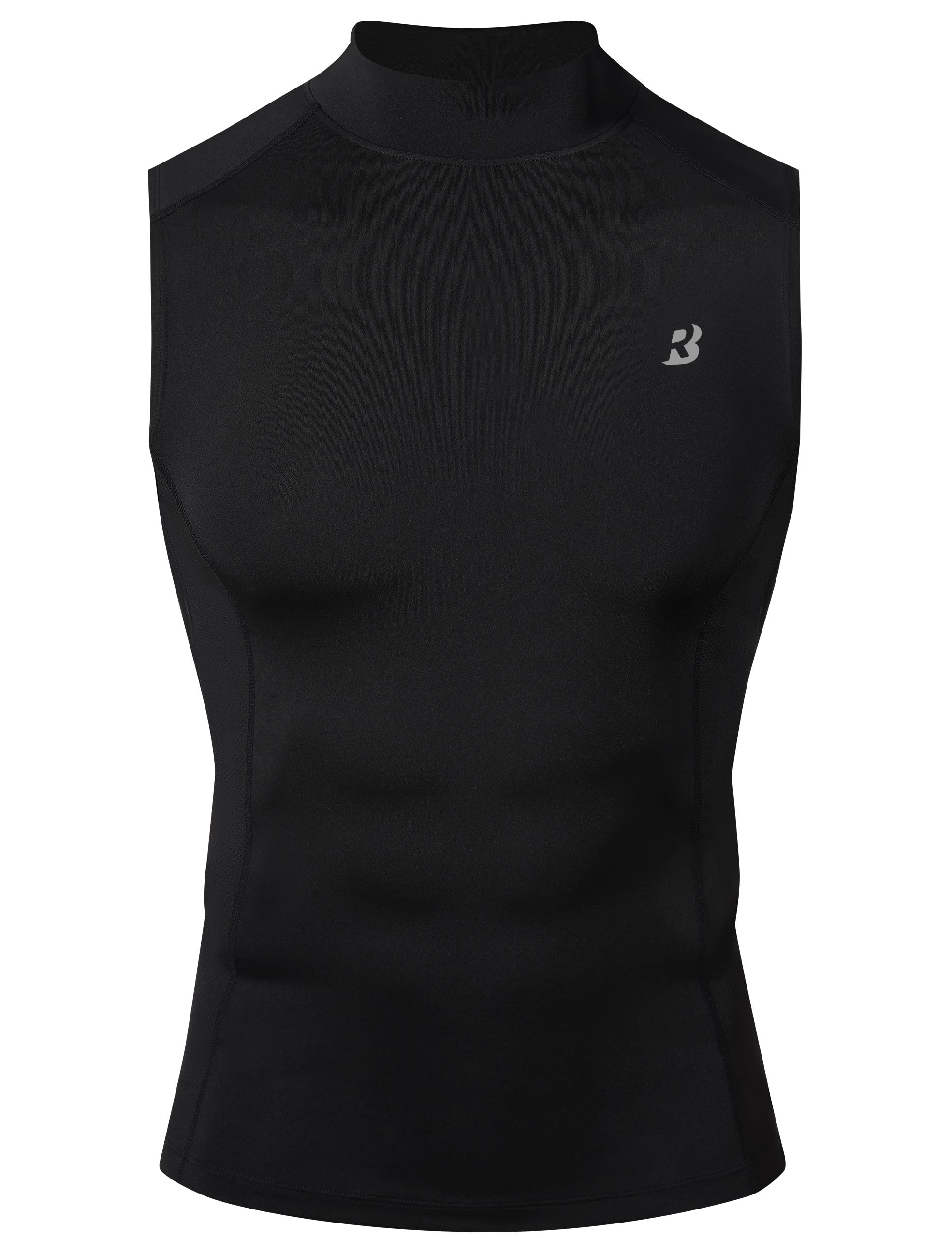 Roadbox Men's Compression Tank Top, Mock Turtleneck Sleeveless Shirt, Fitted Athletic Base Layer for Gym Workout