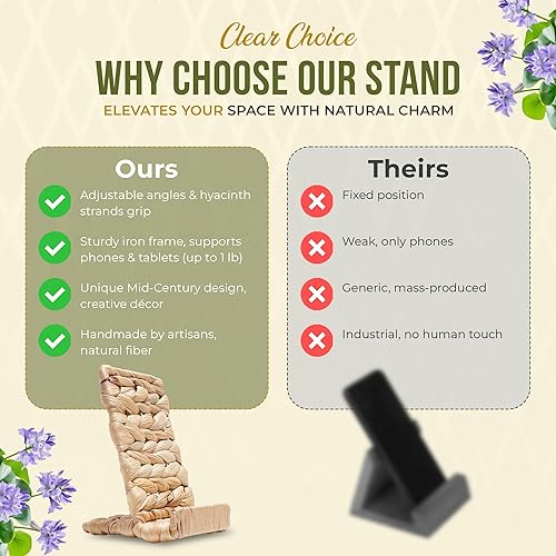 Miniatura 4 de Ahyra - Soporte de mimbre para escritorio, tejido a mano, soporte para teléfono celular de jacinto de agua, resistente soporte para tableta,