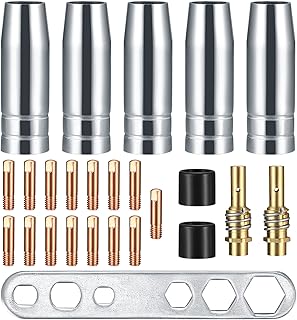 25 Pcs Welding Gun Accessory, Nozzle Contact Nozzle Tips Holder Kit, Welding Torch Accessory for MB15 15AK MIG Welding Torch, 5 x Gas Nozzles, 15 x M6 0.8mm Power Nozzles, 2 x Nozzle Handles