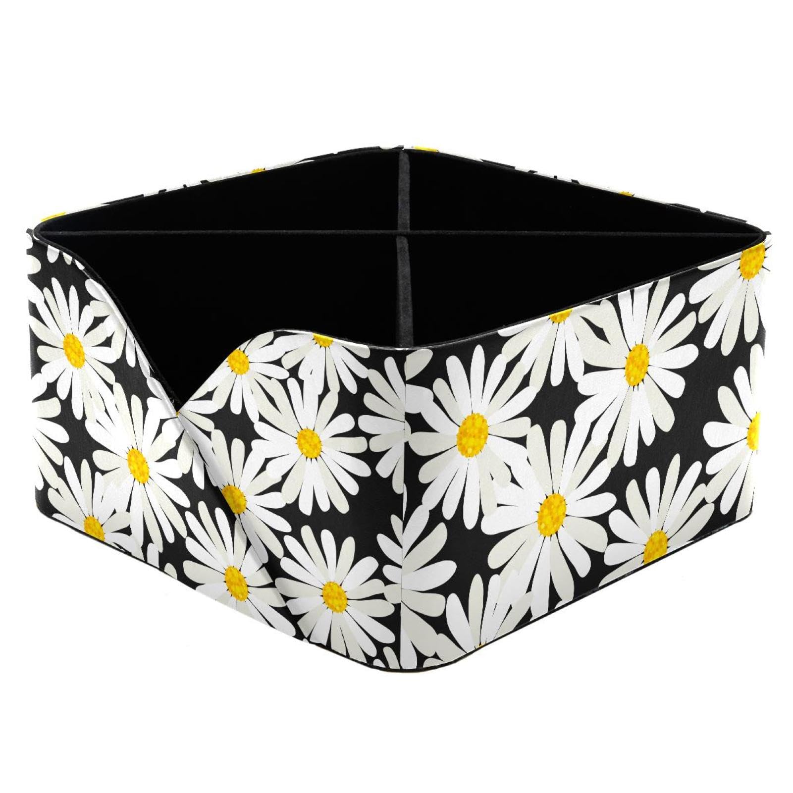 KengjuTesu Daisies Pattern Desktop Organizer Pen Holder, Rectangular Pencil Cup for Office, Study and Makeup Stations