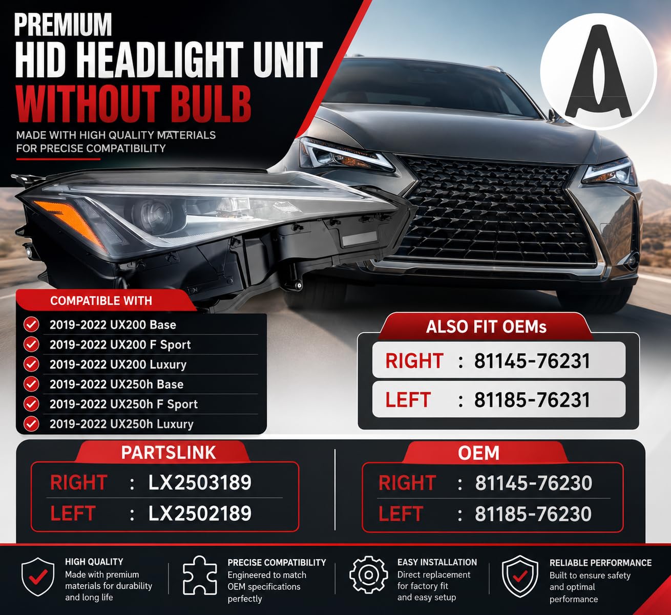 Amazon.com: Replacement For Lexus 2019 2020 2021 2022 UX200-UX250h