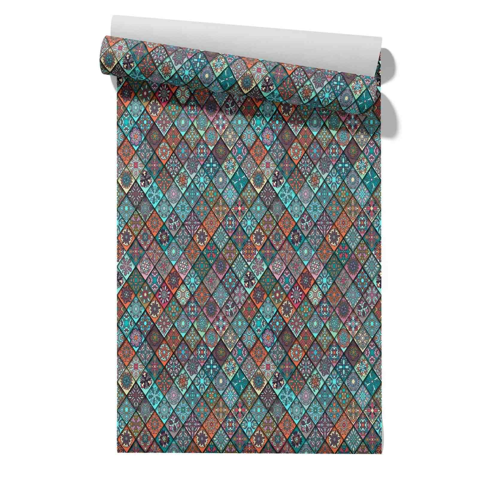 CEVAN Modern Peel and Stick Wallpaper Drawer Liner Non Slip Mandala Ethnic Retro Flowered for Living Room Textured Self-Adhesive Renters Friendly Removable Wallpaper 45x300cm