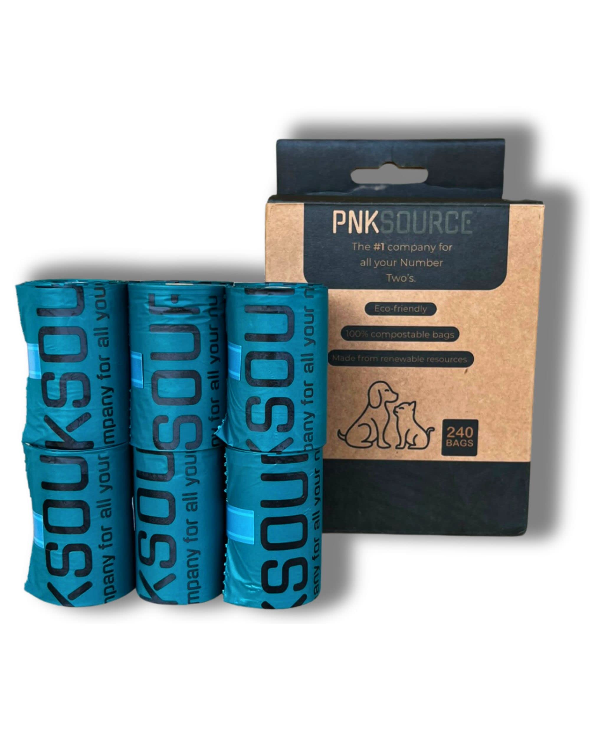 PNK Source Dog Poop Bag Compostable | Home Compost Certified | Extra Thick, Eco Friendly Dog Poop Bag Refills | 9x13 Inches |240 Count