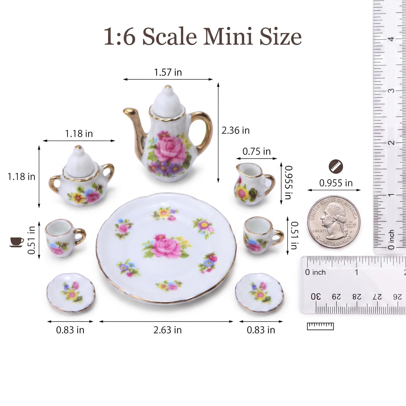 Miniature Porcelain Tea Set for Dollhouses -5 Miniature Porcelain Tea Set for Dollhouses -5