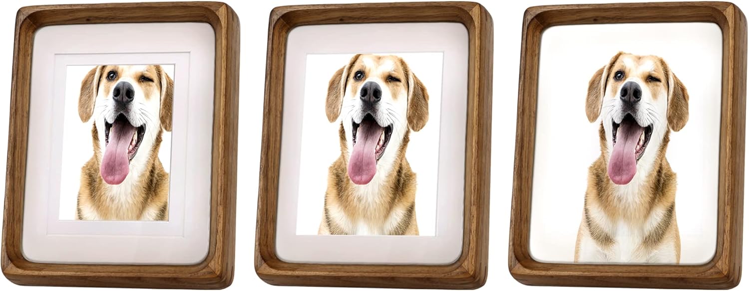 MeowWoof 8.5x11 Solid Walnut Wood Picture Frame with Real Glass & White Mat - Rustic Rounded Corner Photo Frame with Stand, Horizontal/Vertical Tabletop or Wall Hanging Decor (8.5x11 matted to 6x8)