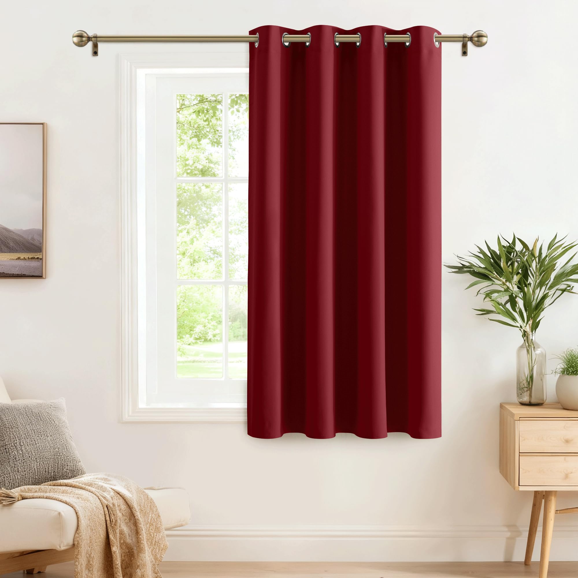 PONY DANCE Tenda Oscurante Termica Rossa Natalizie per Casa Camera da Letto Moderne Curtains Oscuranti con Anelli Finestra Decorazioni 1 Pezzo L 132 x A 137 cm