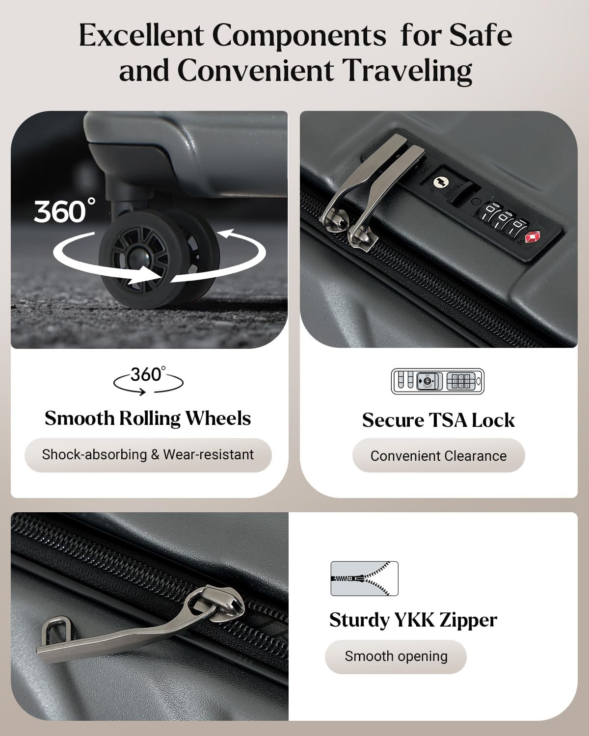 Checked Luggage, 28 Inch Luggage with Spinner Wheels, Large Suitcase with Lightweight PC Hard Shell, Aluminum Frame, Top Opening, YKK Zipper, TSA Lock (Grey, 1PC) - Image 8