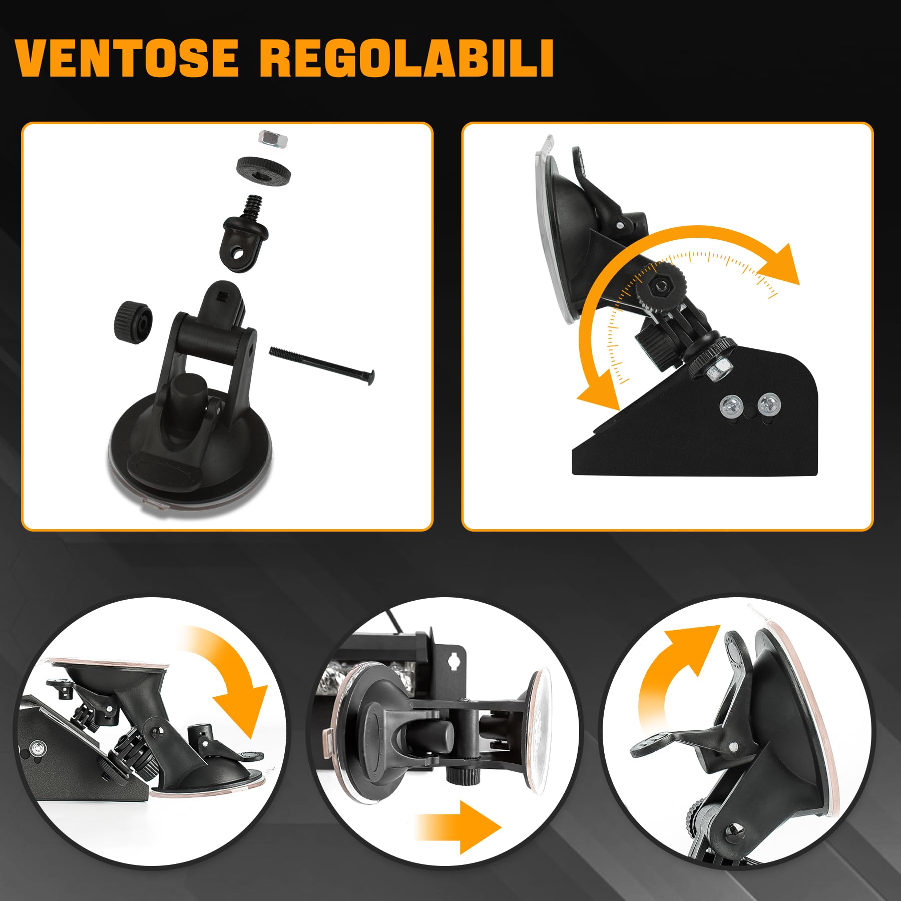 Barra LED Stroboscopica 14 Pollici 12 LED Ambra 12V/24V IP66 9 Modalità Luce Emergenza con Ventose Parabrezza Lampada Lampeggiante per Auto Camion Furgoni Veicoli Lavoro