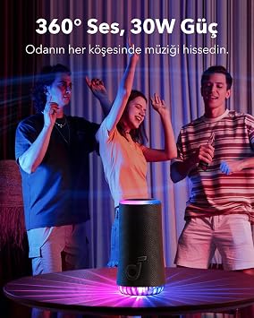 Soundcore by Anker، Glow 30W، 30W 360° Audio، ضوء مشع متزامن، وقت تشغيل 18 ساعة، معادل قابل للتخصيص، عرض ضوئي، IP67 مقاوم للماء، مكبر صوت محمول Soundcore Glow، أزرق