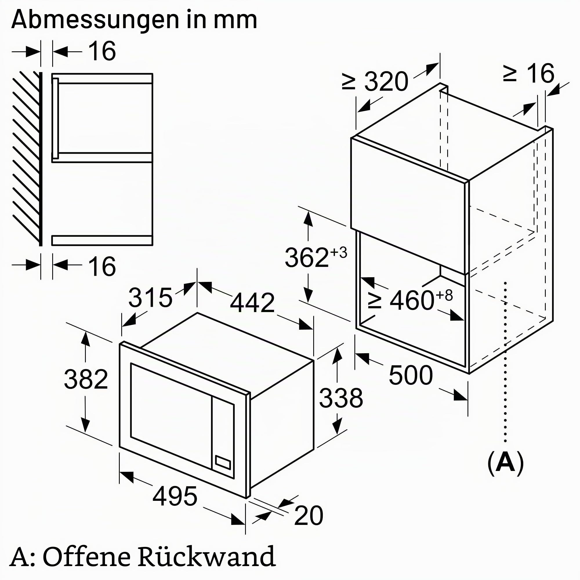 Balay 3CG5142X3 Mikrowelle integrierbar, Grill, 50 x 38 cm, 800 W, 20 l, elektronische Uhr, Ap. Seite links, Edelstahl