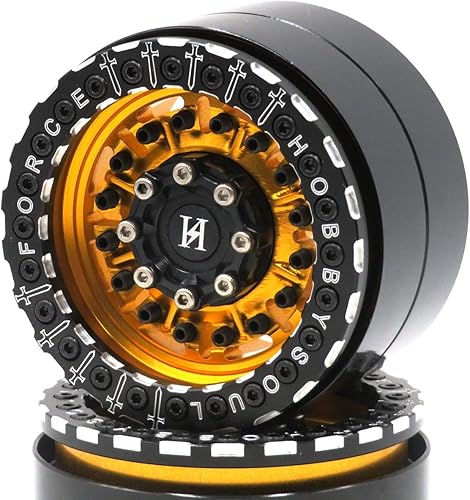 Miniatura 5 de 4 ruedas de aluminio RC 2.2 Beadlock de 2.2 rines de color dorado y negro, peso de aproximadamente 5.64ozpieza, apto para RC Mud Truck Rock Crawler