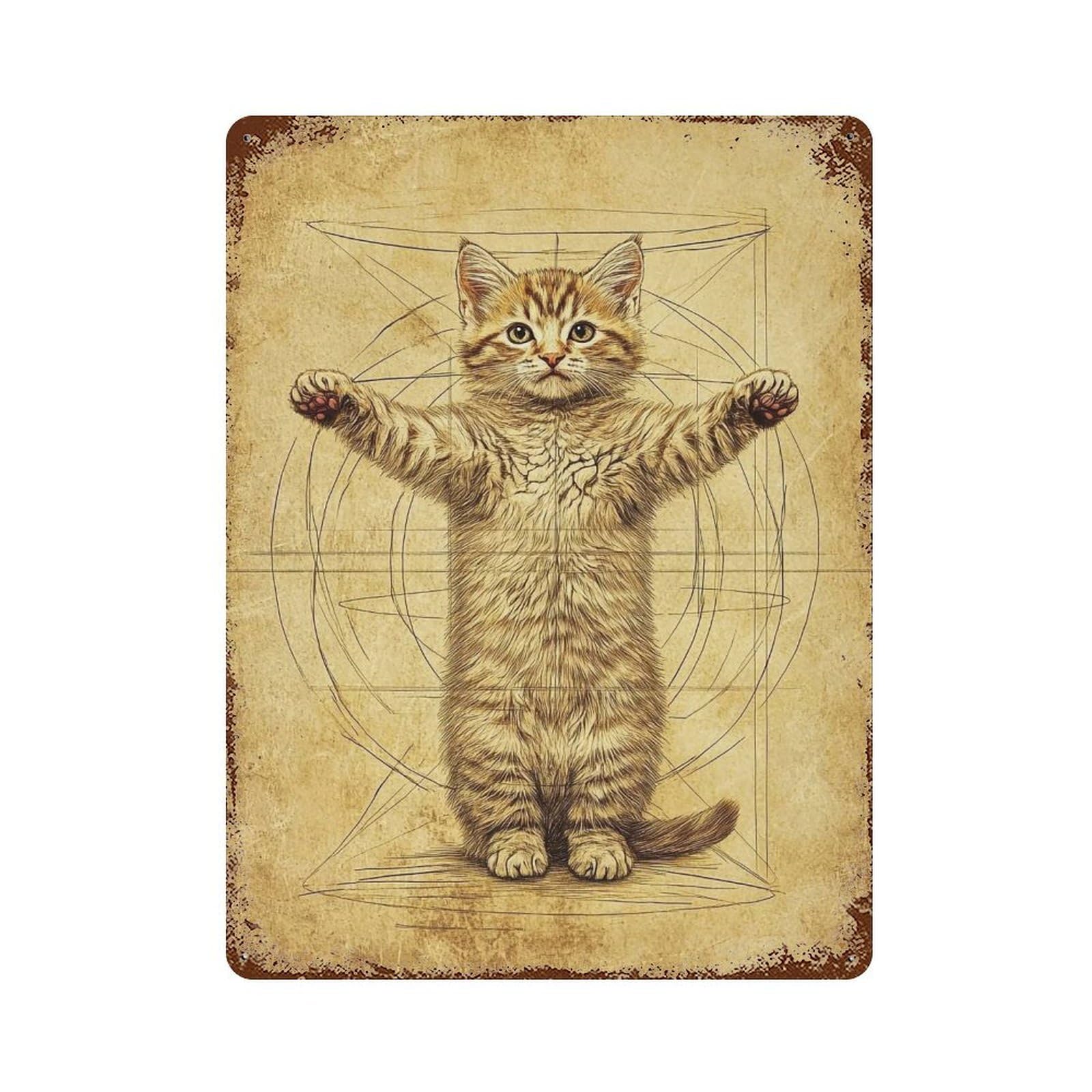 HDURYEYRYY Vitruvian Cat 04 Wall Retro Iron Vintage Art Metal Tin Sign Poster Modern Home Cofffee Club Art Bar Shop Decor 40x30cm