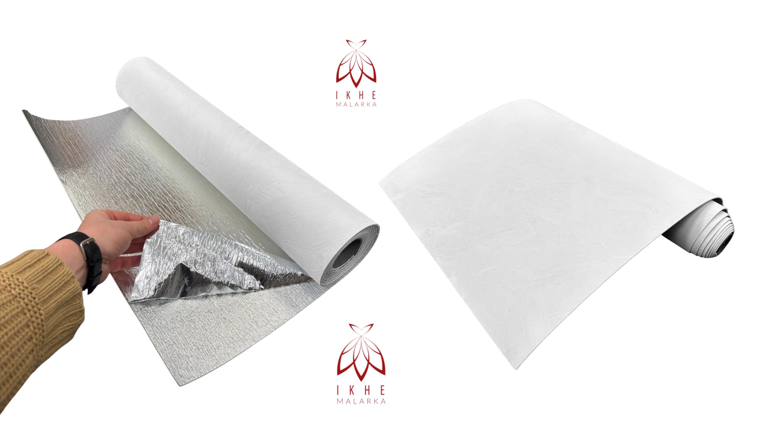 I K H E Malarka 1,8 m² SXP Selbstklebende 3D Wandverkleidung Rolle 60x300 cm – Flexible Wandpaneel in Beton Steinoptik – Wasserfest & Wärmedämmend, Tapete für Wand & Decke ((Weißer Putz WB-4001))