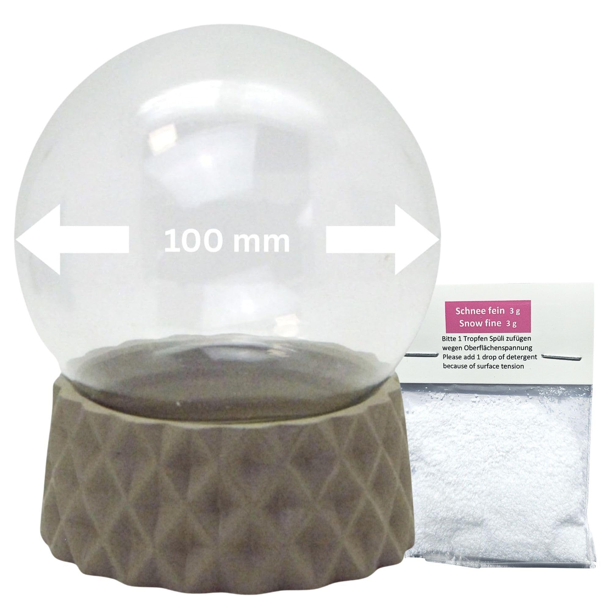 Snowglobe For You - Do It Yourself Sand Diy 40106 Diy Snow Globe With 1 X Snow | Glass Ball Polyresin Base Beige Round Cubic | 100 Mm Diameter | Individual Shaking Ball Glitter Ball | 40106