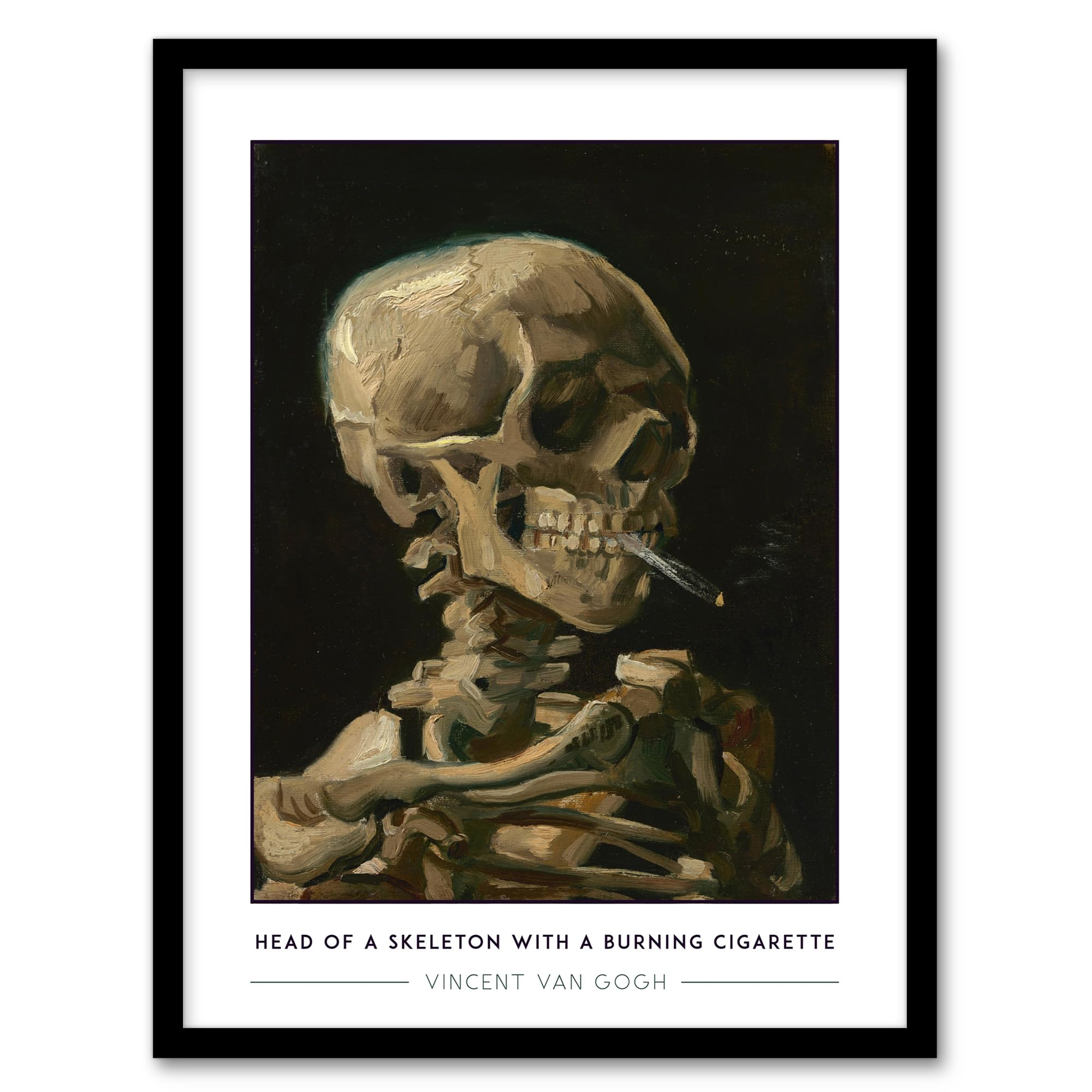 Artery8 Framed Print - Van Gogh Head Of A Skeleton With A Burning Cigarette - Black - A4