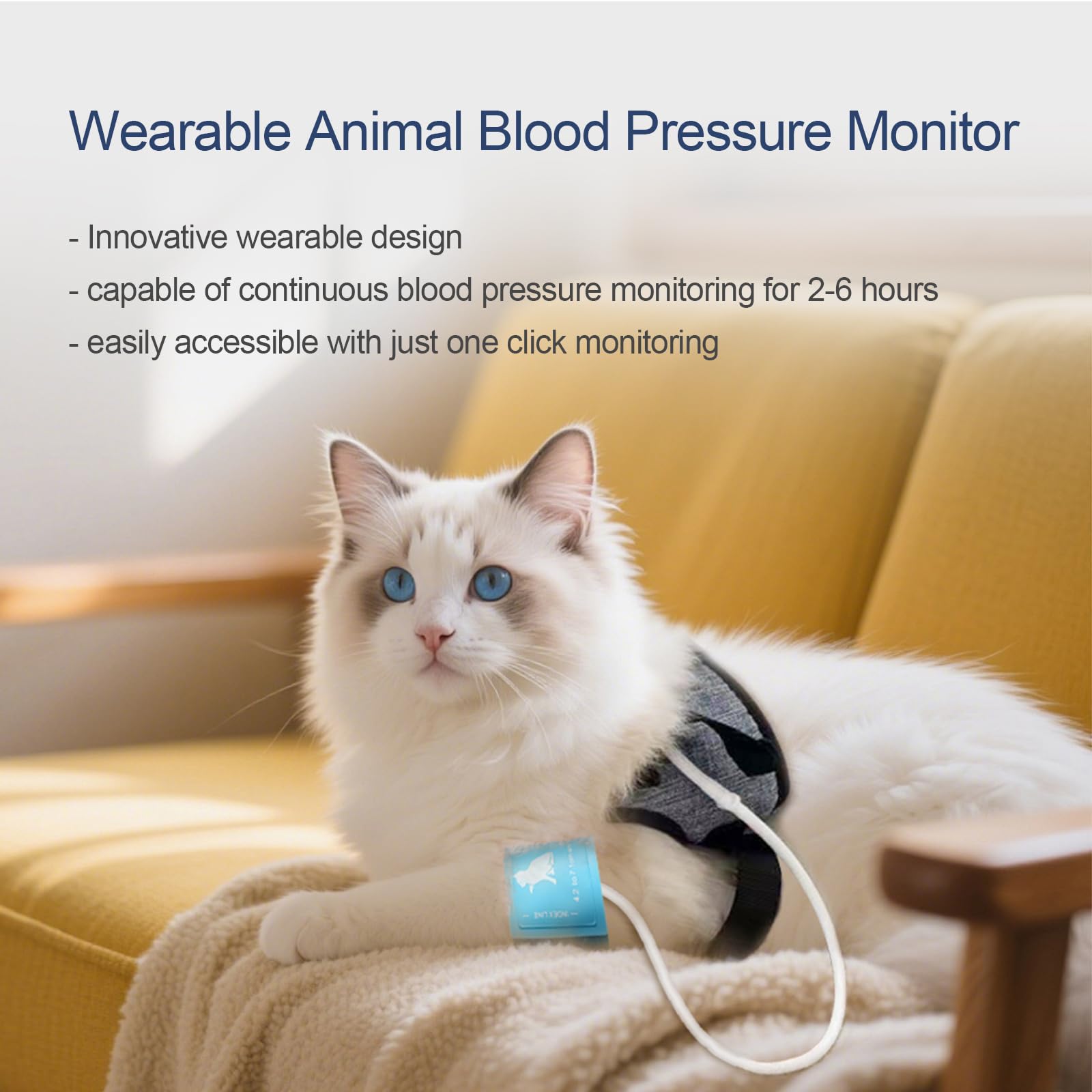 Monitor de presión arterial para mascotas portátil para perros y gatos, dispositivo oscilométrico de monitoreo del hogar con correa ajustable en el pecho, puños multitamaño, 240 juegos de memoria para