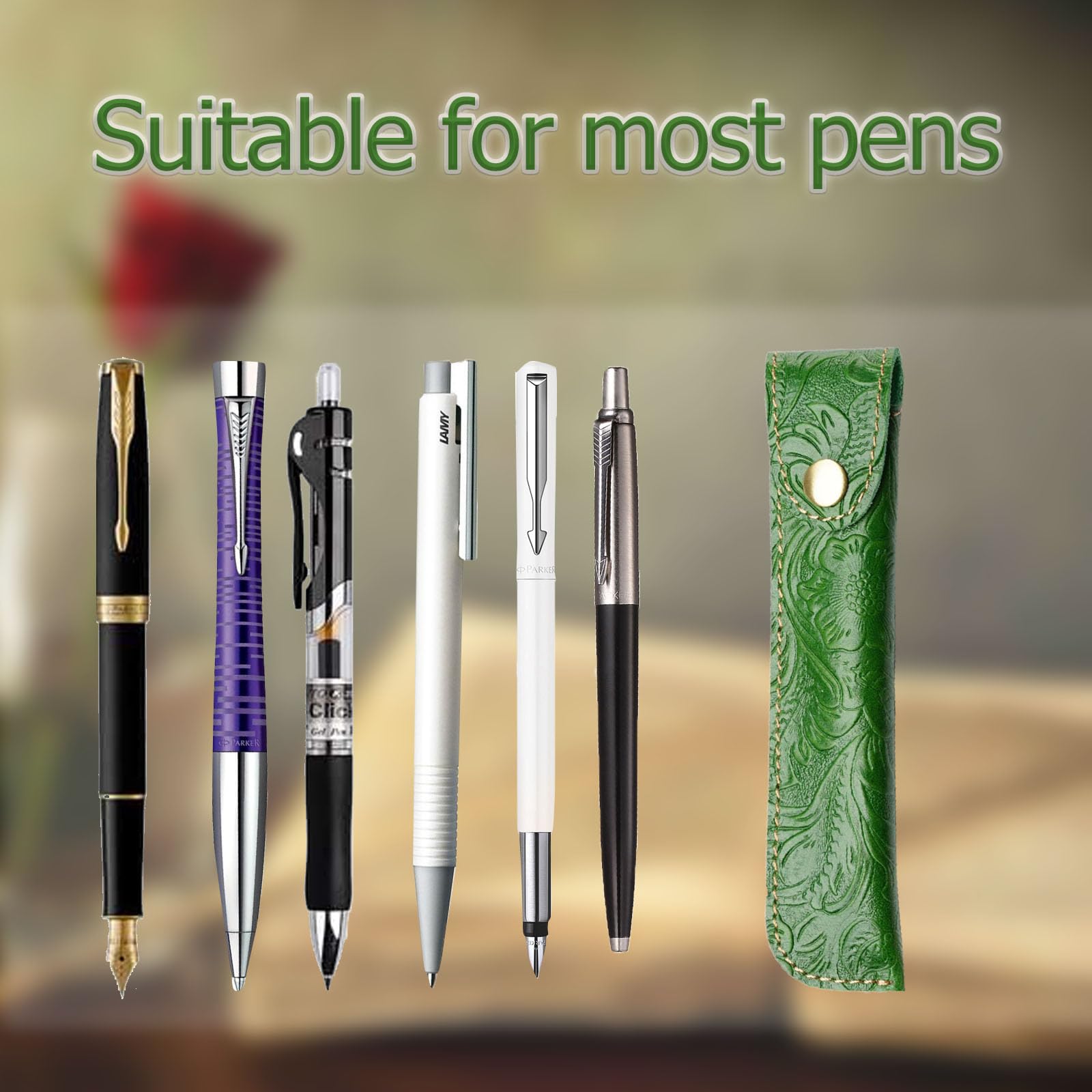 Kaizuca Leather Pen Case Holder, Protective Pen Case, Fountain Pen Holder Case, Carving Craft, with Metal Button - Image 3