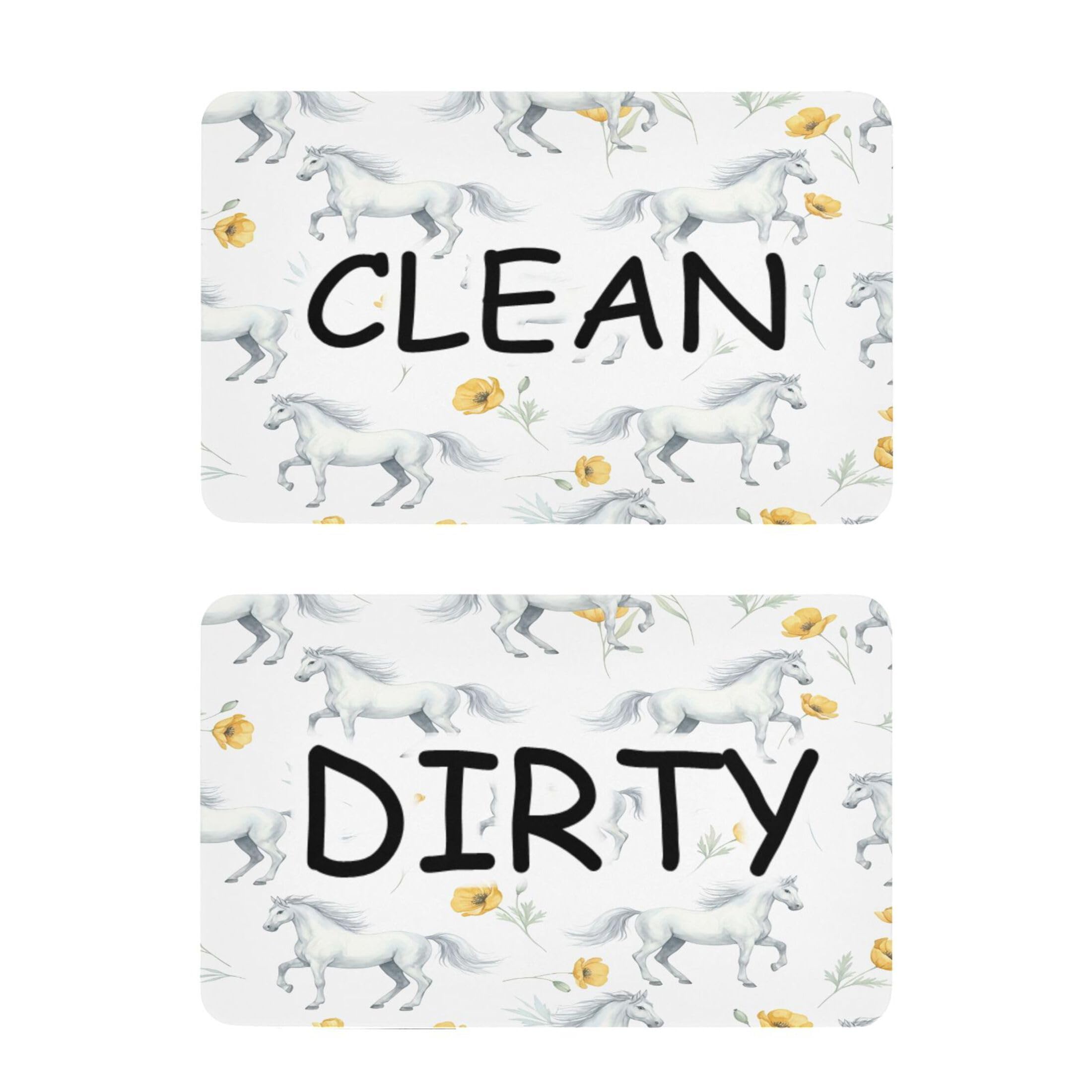 Kutsu Dishwasher Magnet Clean Dirty Sign Indicator, Horses Flowers Fridge Magnet, Easy to Read, 2 Pack
