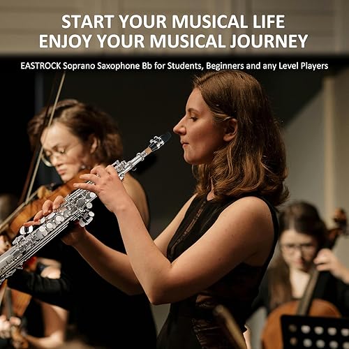 Miniatura 13 de EASTROCK Saxofón soprano curvado Bb Flat Blue Sax Instrumentos para principiantes intermedios con estuche de transporte, boquilla, almohadillas