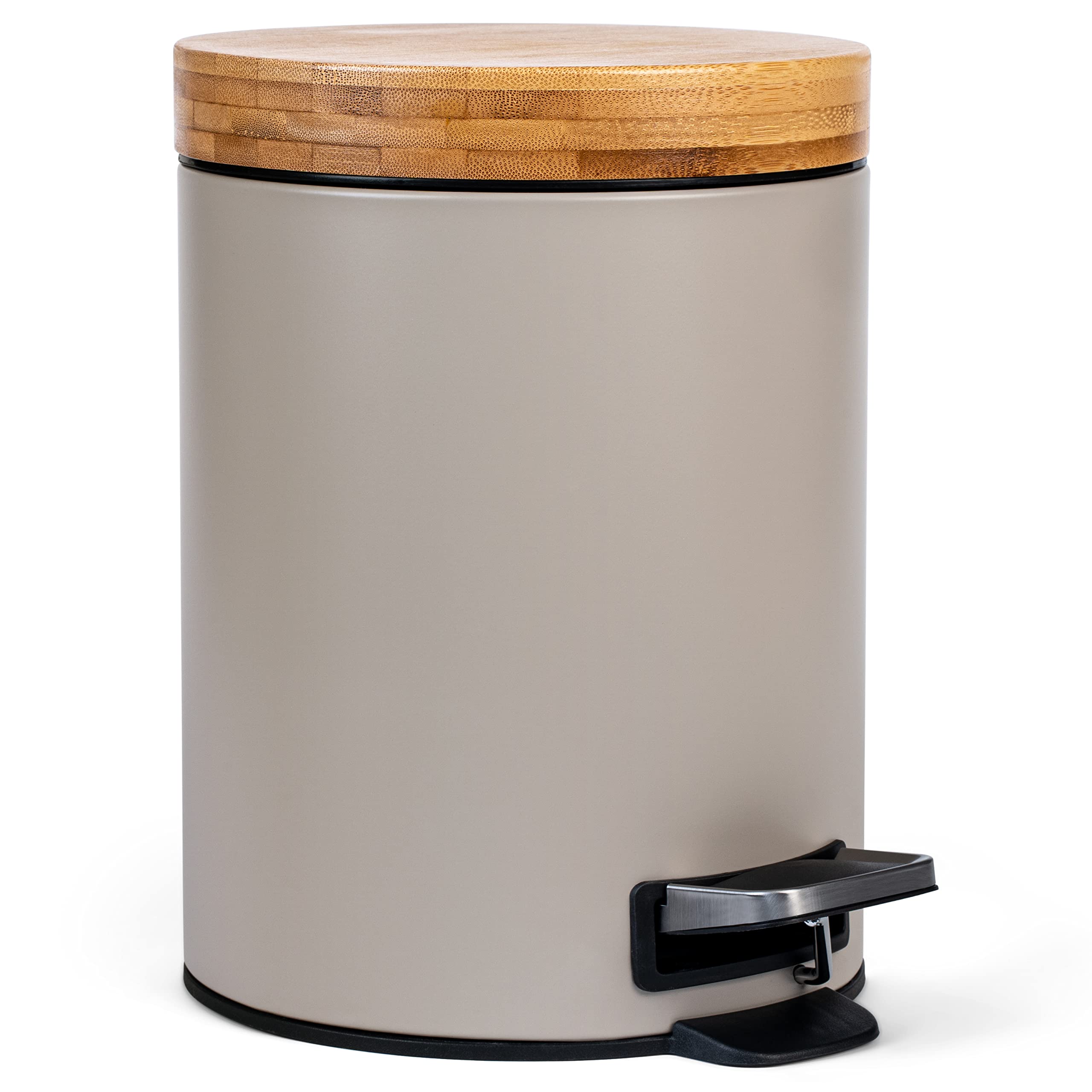 Kazai. 5L Designer Bathroom Bin | Superior Bamboo | Soft Closing | Anti-Finger | Taupe (Bright)