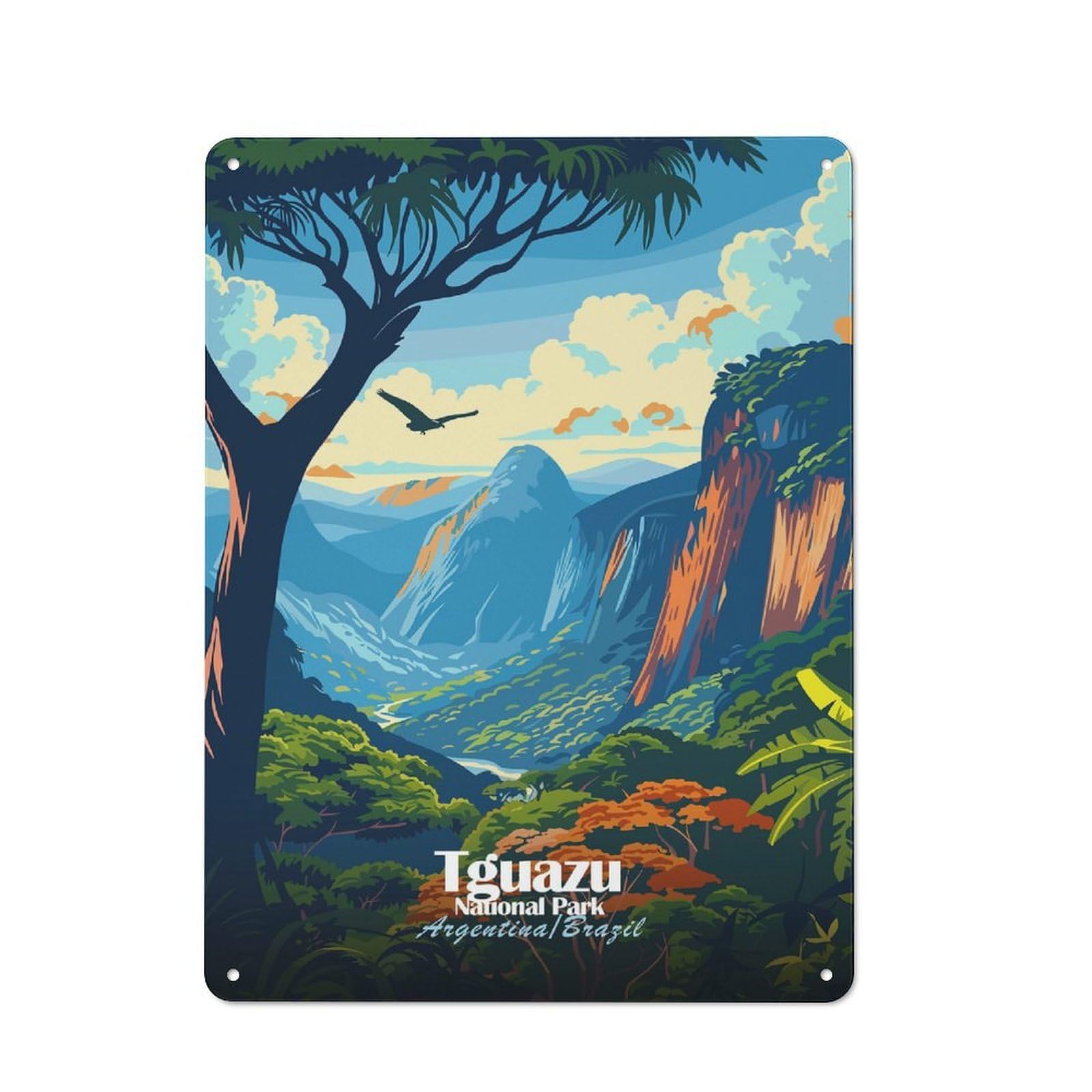 Junmoney Style Vintage Metal Plaque 40X30cm Featuring Iguazu National Park Illustration For Hallway Wall, For Wall Display Collectors