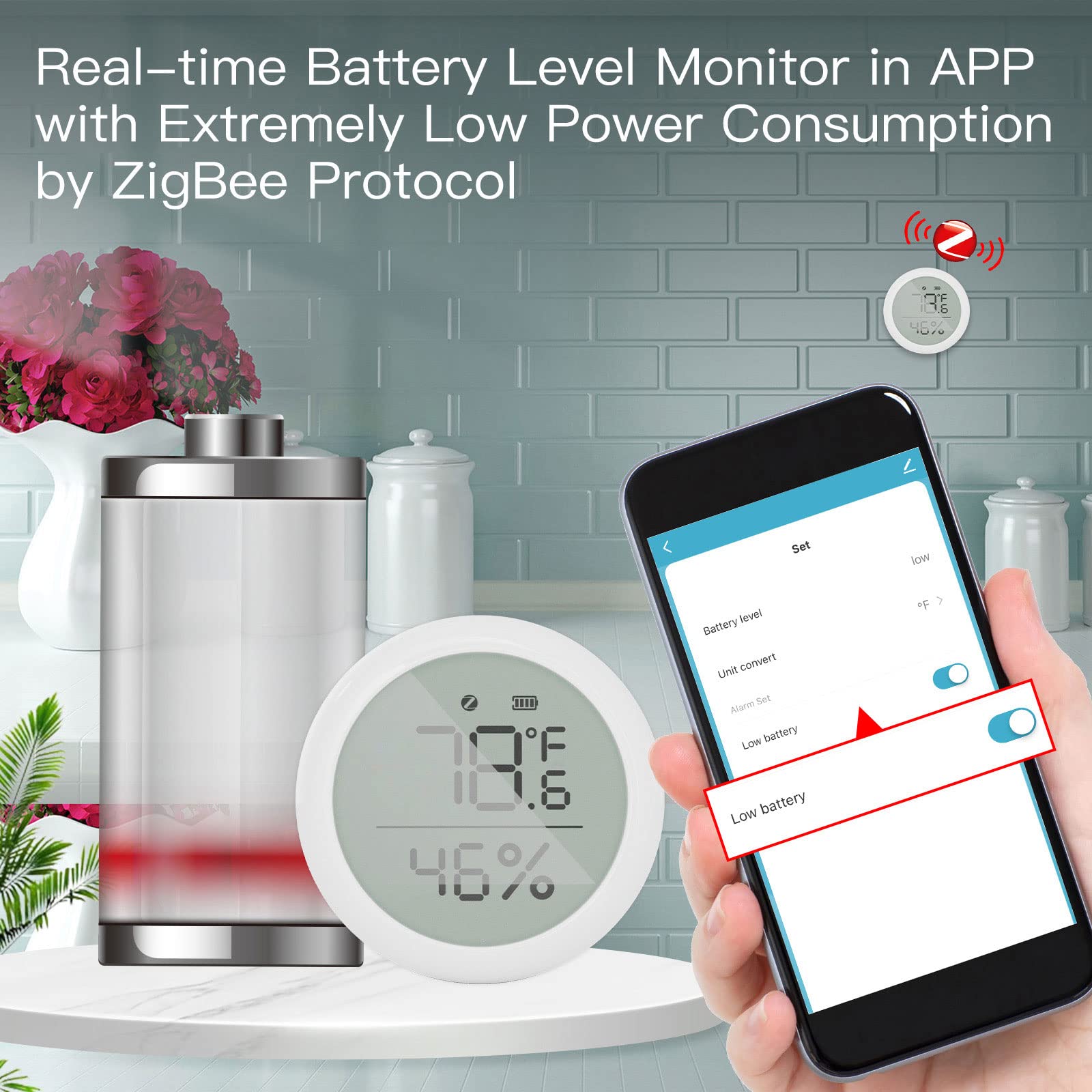 RANRAO ZigBee Smart Termometro Igrometro, Igrometro Digitale Misuratore di Umidità Temperatura Interna Controllo App Display LCD