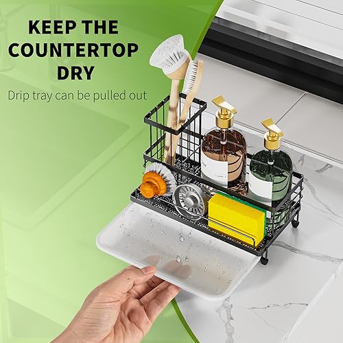 Miniatura 10 de Cisily Organizador para fregadero de cocina, organizador de fregadero de cocina de acero inoxidable, prevención de óxido, soporte de esponja para