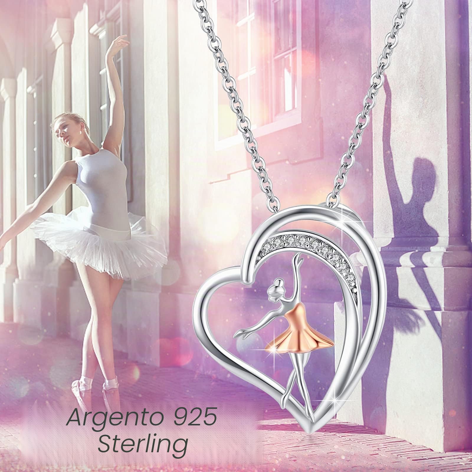 Redsun, collana ballerina da donna, in argento Sterling 925, con ciondolo a forma di cuore da balletto, ballerina, danzatrice, gioiello ipoallergenico, regalo per donne, ragazze, moglie, figlia