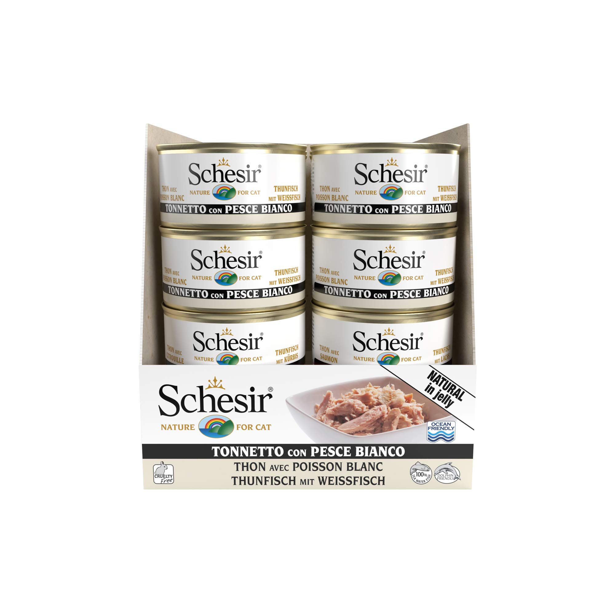 Schesir, Cibo Umido per Gatti Adulti al Gusto Tonnetto con Pesce Bianco, Filetti in Morbida Gelatina - Totale 2,04 kg (24 Lattine da 85 gr)