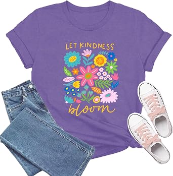 Be Kind Shirt Women Let Kindness Bloom T-Shirts Cute Floral Tee Tops