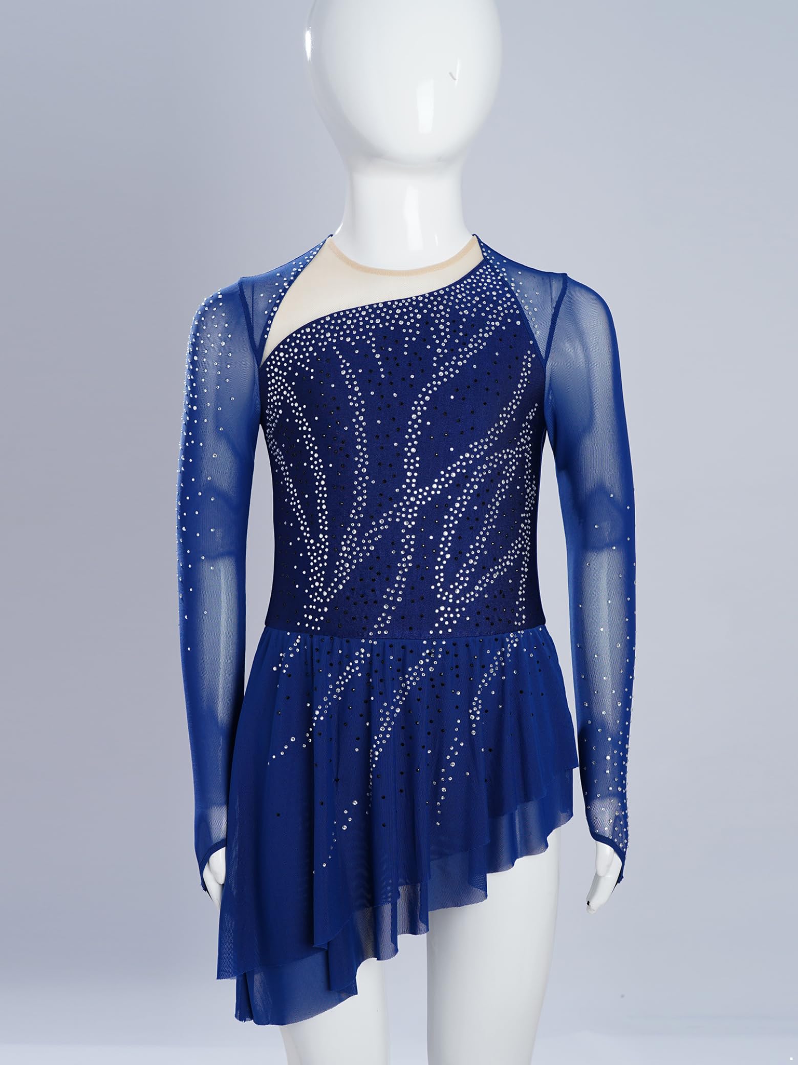 Sxiwei Fille Robe Patinage Artistique Asymétrique Strass Justaucorps Gymnastique Danse Spectacle Tenue Costume