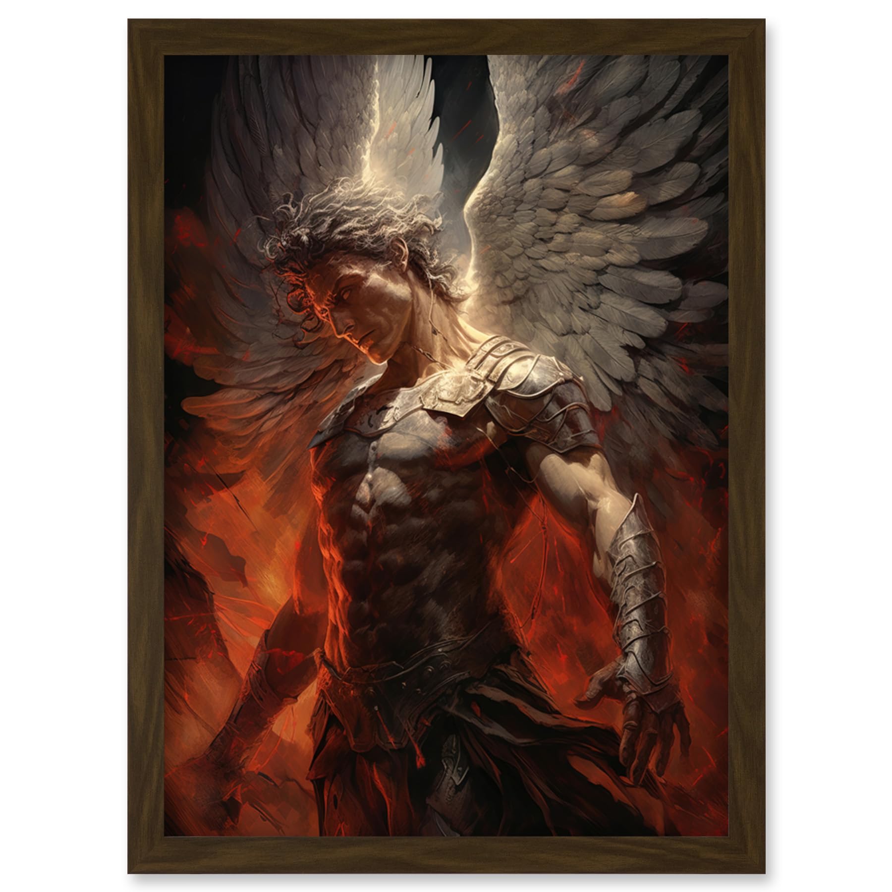 Artery8 Archangel Michael Powerful Warrior Conceptual Artwork Champion of Justice Armour Angel Wings Artwork Framed Wall Art Print A4