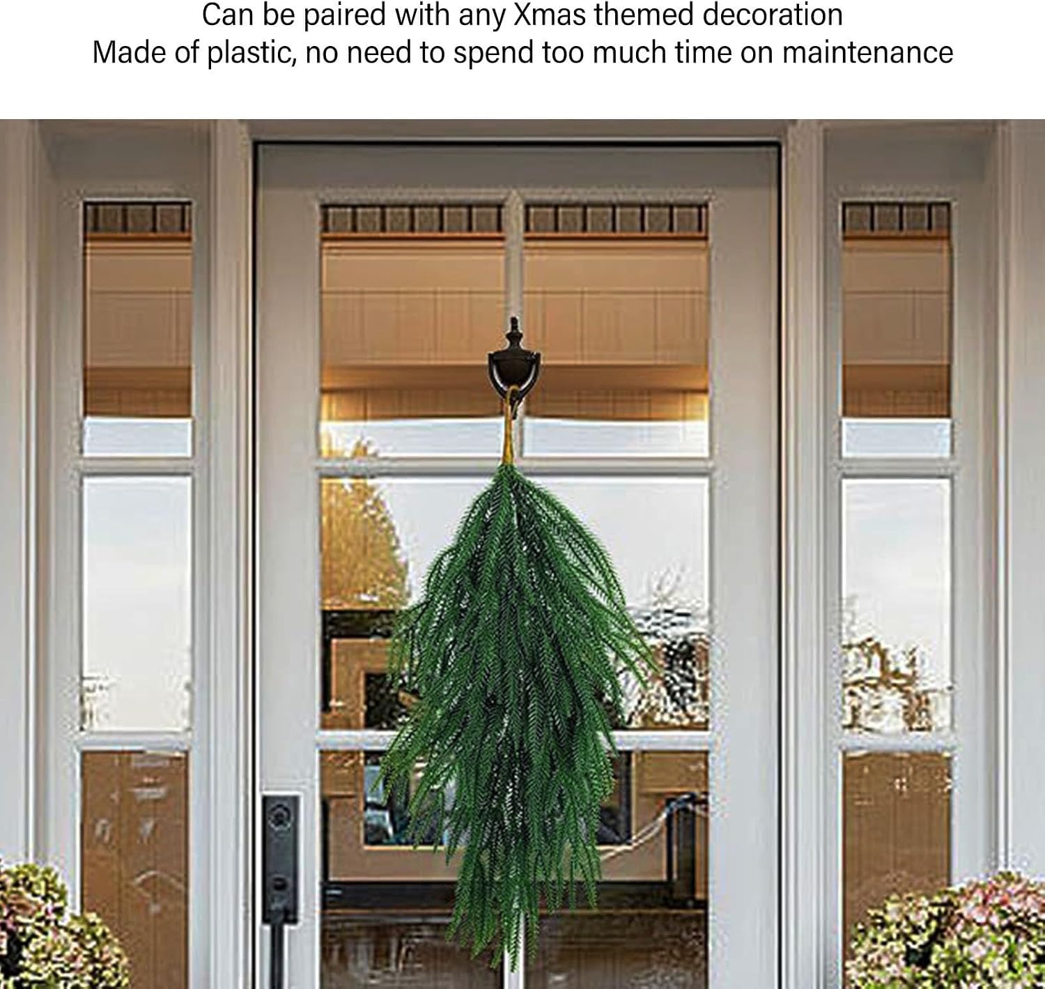 2PCS Artificial Christmas Teardrop Swag, Faux Pine Needles Teardrop Door Swag, Christmas Norfolk Greenery Teardrop Wreath for Xmas Door Table Mantle Fireplace Indoor Outdoor