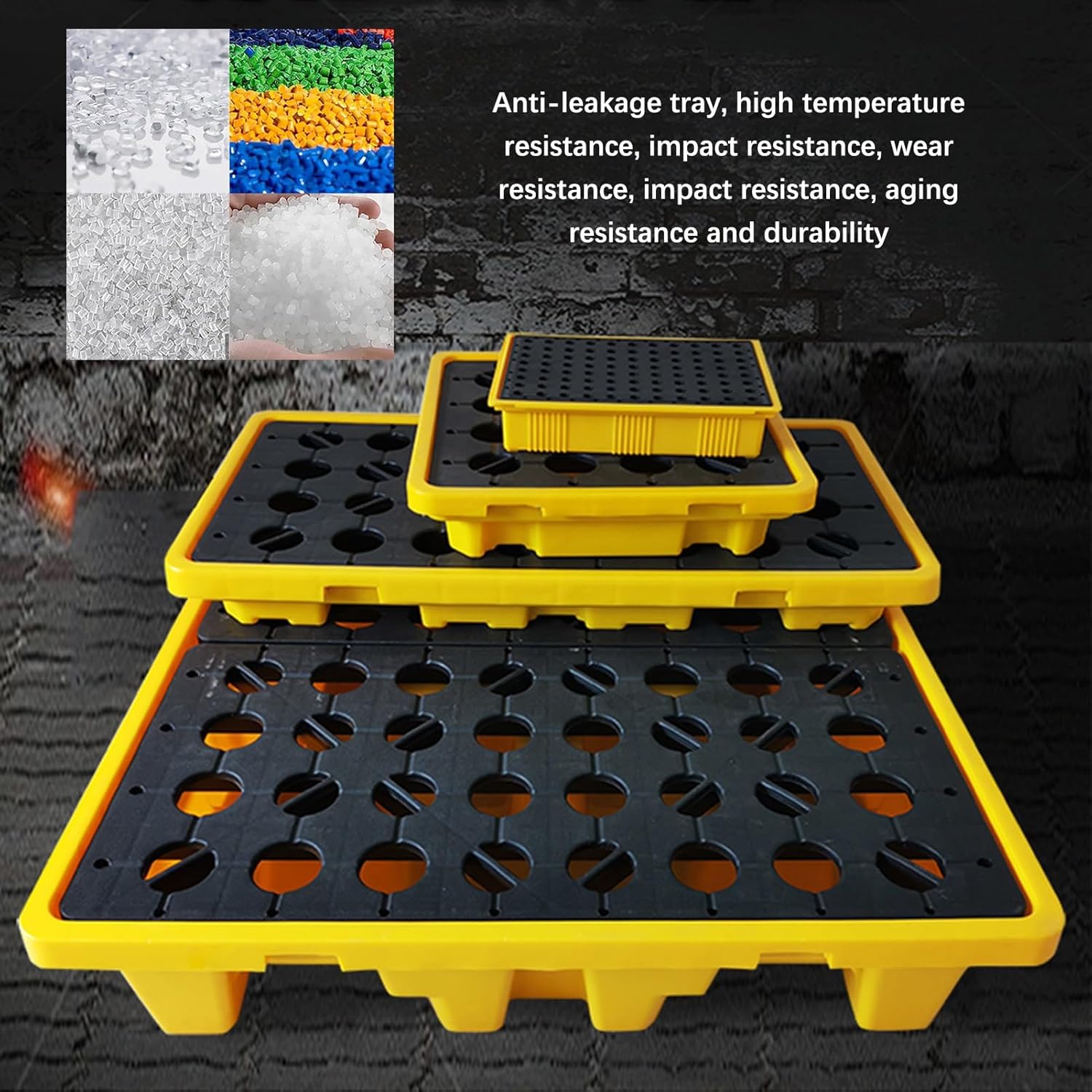 Stackable Oil Spill Containment Tray, Anti-Slip Spill Platform for Garage & Outdoor Warehouses, Modular Polyethylene Leakproof Spill Pallets for Oil Drums & Hazardous Material Storage