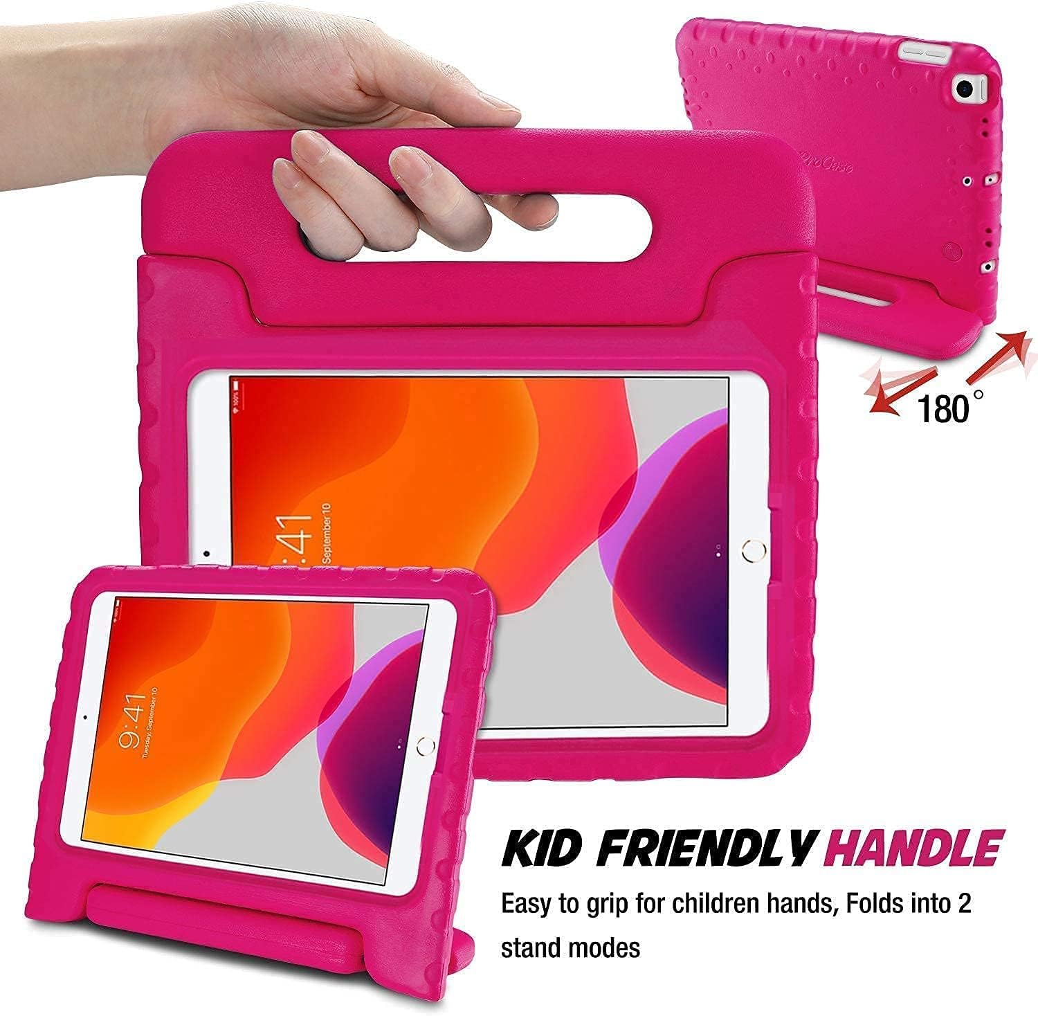 ProCase Kids Friendly Case for iPad 7th Gen 10.2" 2019 / iPad Air 3rd Gen/iPad Pro 10.5"(Magenta) Bundle with 2 Pack iPad 10.2 7th Generation Screen Protector