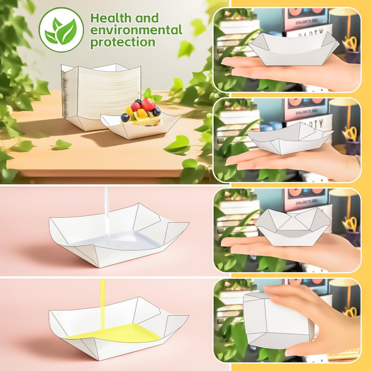 100 Pack 1/4 Lb Paper Food Boat Trays,White Disposable Small Paper Boats Plates Containers, 0.25Lb Mini Kraft Food Serving Boat Tray Bowls for Snack Fries Dessert Popcorn Sauce BBQ Taco Nacho