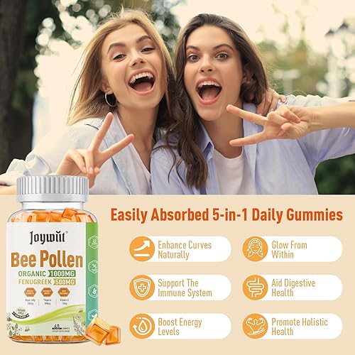 Miniatura 9 de Malato de magnesio + L-teanina + CoQ10 + B6 (fresa) y polen de abeja + fenogreco + jalea real + propóleo + gomitas VIT E (miel), apoyo muscular e