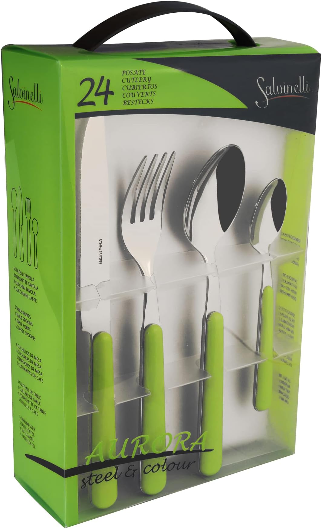 Salvinelli Aurora 24 Pieces Cutlery Set, Stainless Steel, Light Green, 30 x 30 x 30 cm