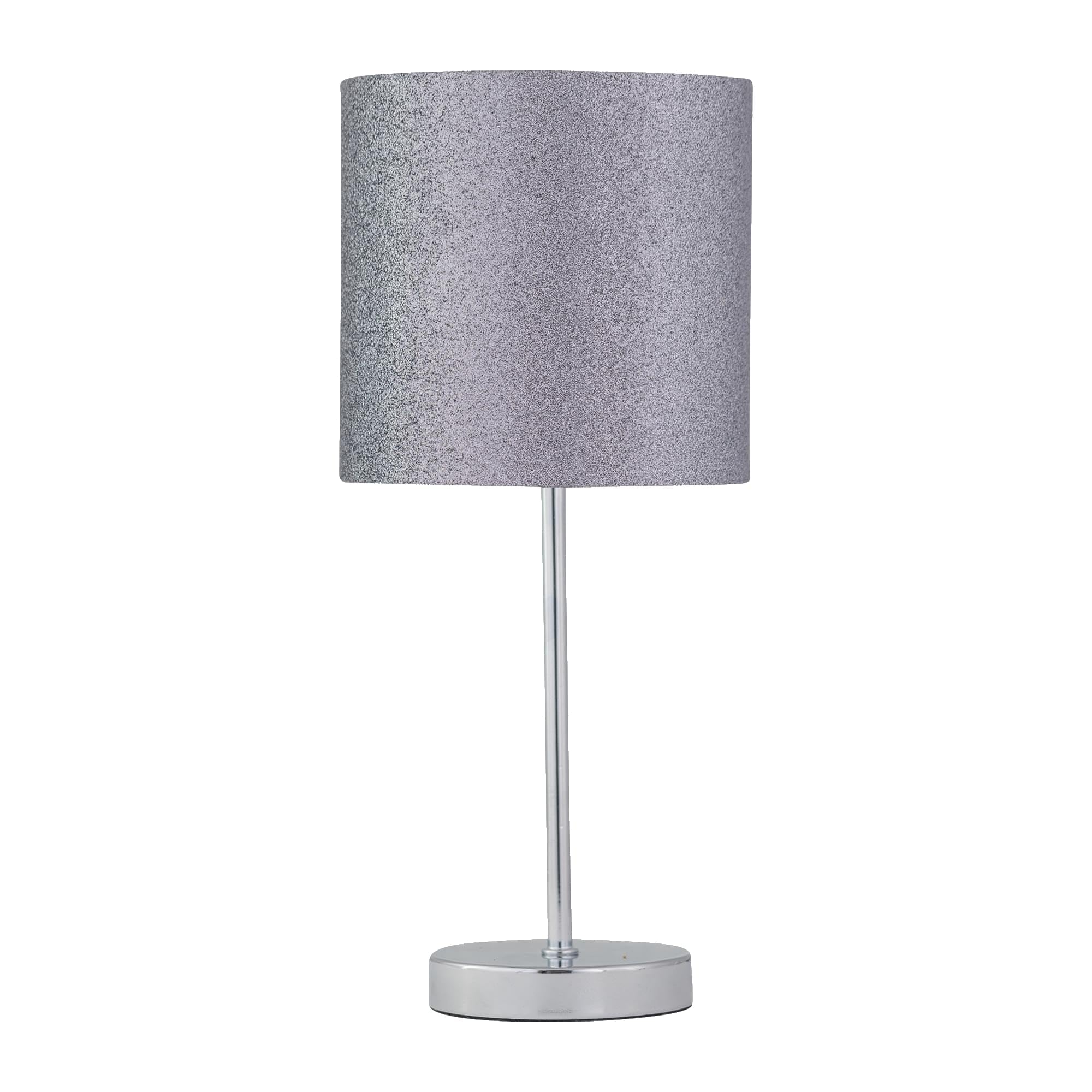 firstchoicelighting Polished Chrome Table Lamp or Bedside Light, Modern Design, Silvery Grey Glitter Shade, Height 35cm, LED Compatible