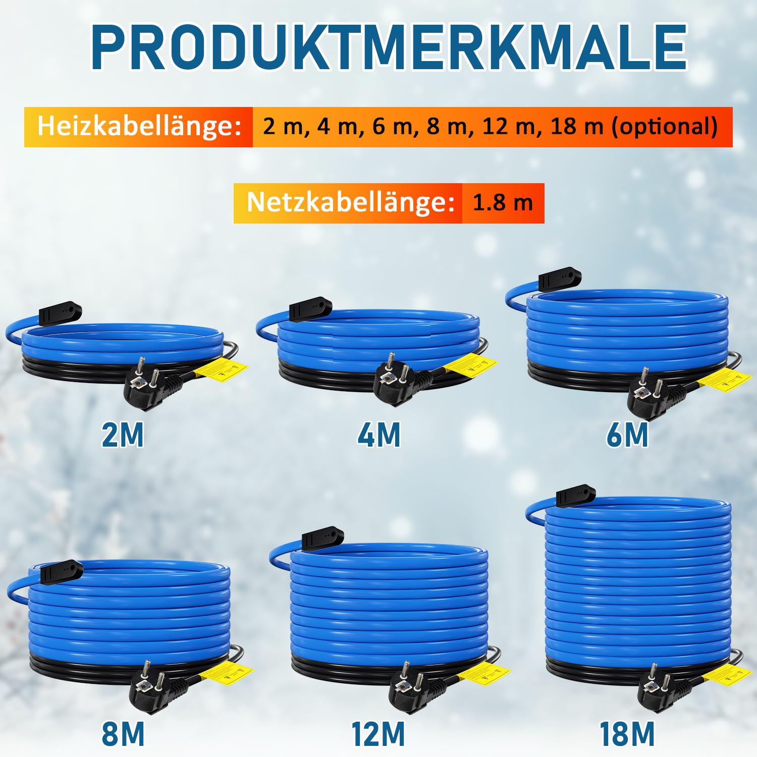2x Fiqops Câble chauffant antigel de 4m avec thermostat et ruban adhésif de 10m, 68W 230V IP68 17 W/M Autorégulant Câble Chauffant Traçage Chauffant pour Tuyaux d'eau Plantes