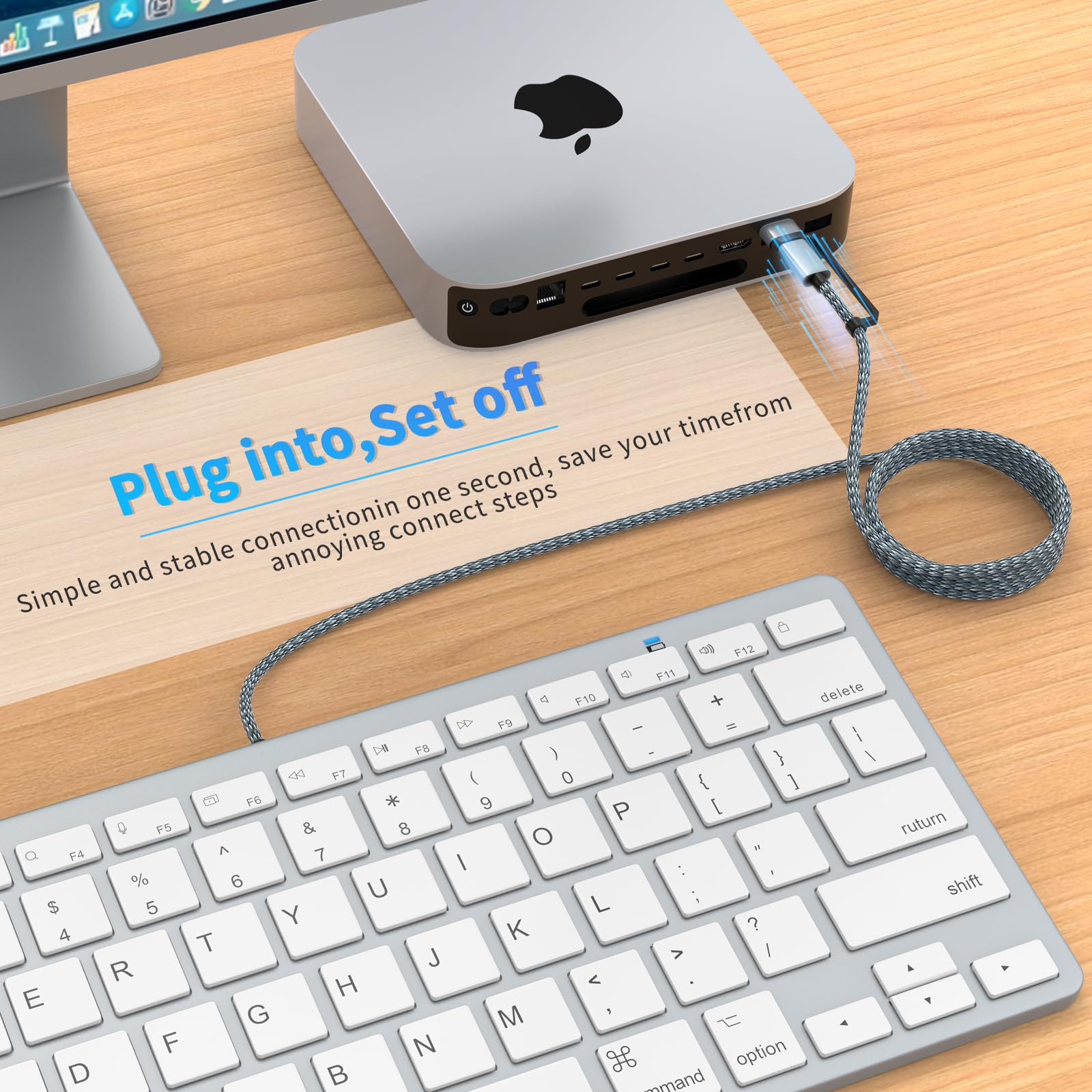 Teclado con cable ultrafino para Apple, cable de conversión USB y tipo C, 78 teclas de tijera, teclas de acceso rápido multimedia, compatible con MacBook, iMac, Mac Mini, Mac Pro, computadoras