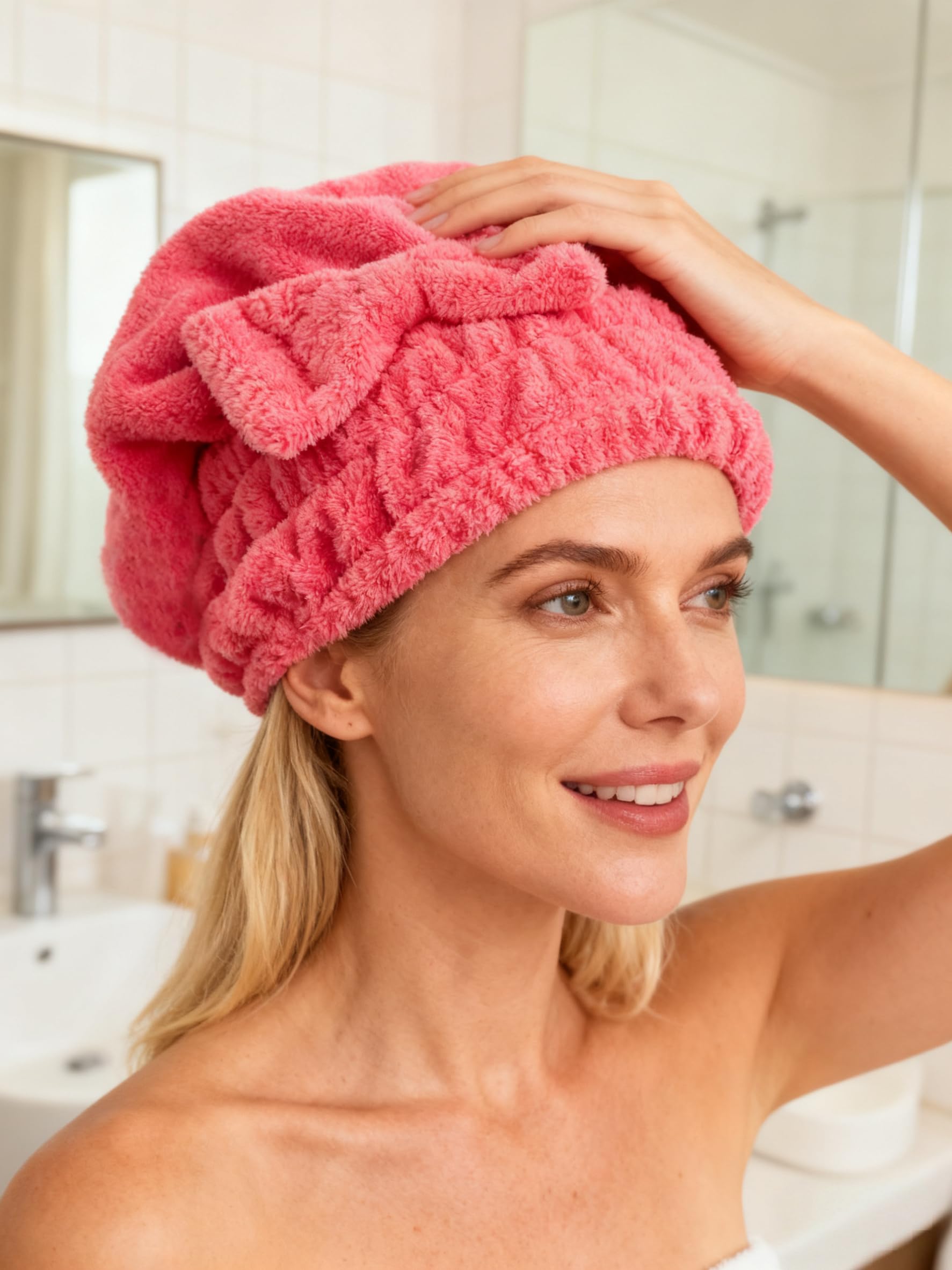 Lot de 2 Serviettes Turban en Microfibre pour Cheveux à séchage Rapide, Turban avec nœud, pour Femme et Fille