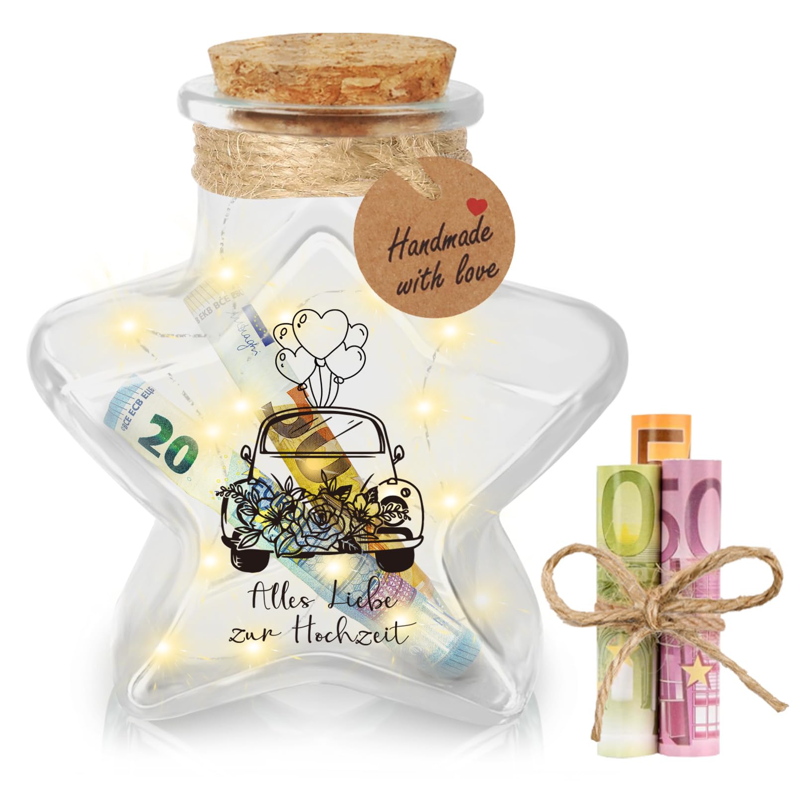 Giftota Originelle Geldgeschenk Hochzeit, LED Flaschenlicht Sternform mit Korken, Hochzeitsgeschenke für Brautpaar, Personalisiert Geschenkideen Geldgeschenk für Männer Frauen