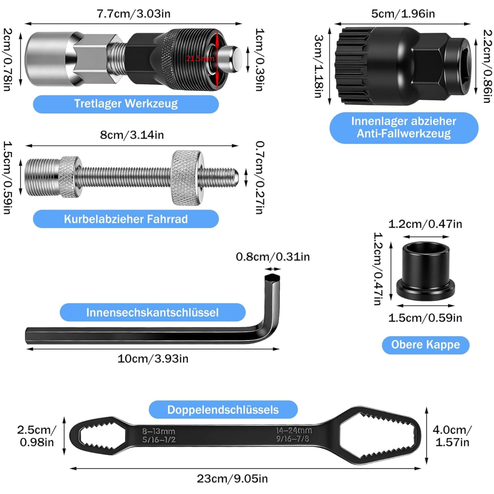 Zocipro Ściągacz korby rowerowej, zestaw narzędzi do suportu rowerowego, narzędzie do suportu i ściągacza korby, klucz 16 mm, klucz do korby rowerowej, zestaw narzędzi do usuwania korby rowerowej