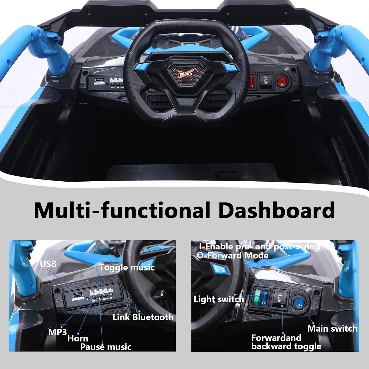 24V Ride on Toys for Big Kids, 2 Seater Electric Car w/Parents Remote Control, 4 Wheel Suspension, Max 5MPH, Slow Start, 2X200W Motors, Bluetooth, Music, LED, Ride on UTV for Ages 3-6, Blue