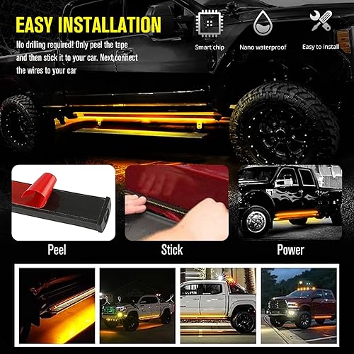 Miniatura 6 de 2 tiras de luces LED para camión de 59 pulgadas, luz blanca para estriboluz de bienvenida, luz de señal de giro ámbar 3 en 1, luces de marcador