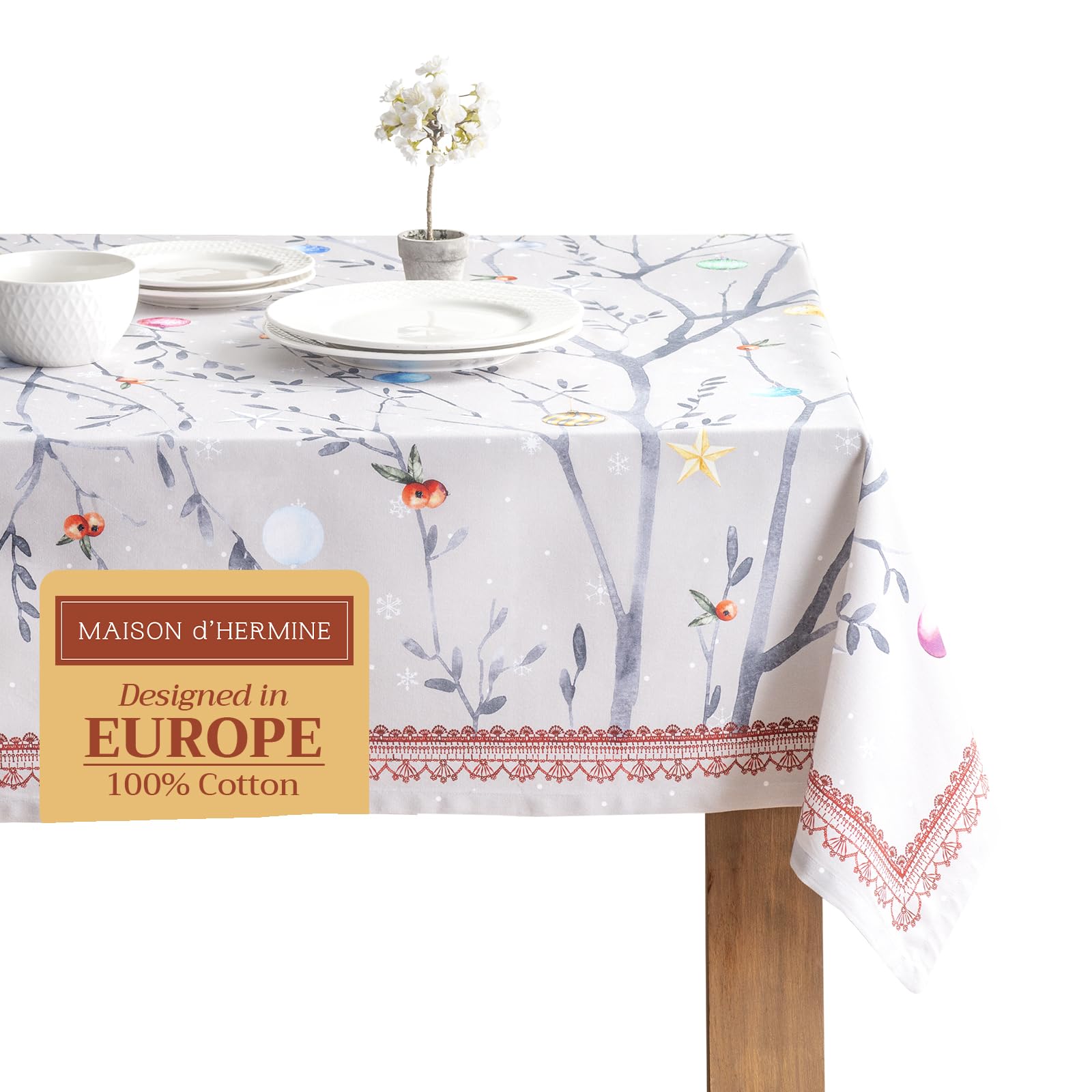 Maison d' Hermine Table Cloth Rectangle Table 100% Cotton 230 cm x 140 cm Tablecloth Reusable Everyday Use for Christmas Decorations Dining Farmhouse Home Party Festive (Fairy Christmas)